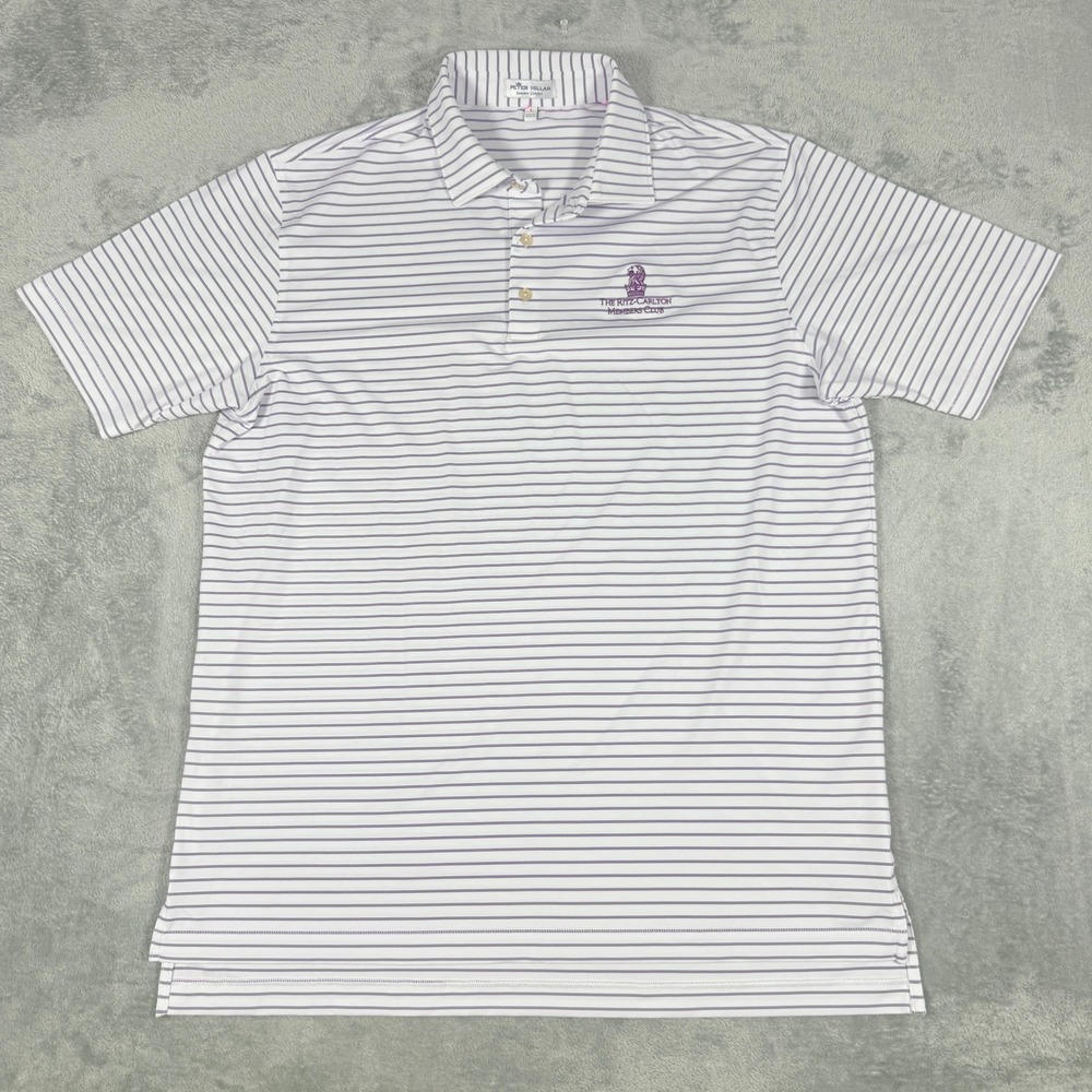 Peter Millar Mens Large Polo Shirt Ritz-Carlton Members Club Striped Purple
